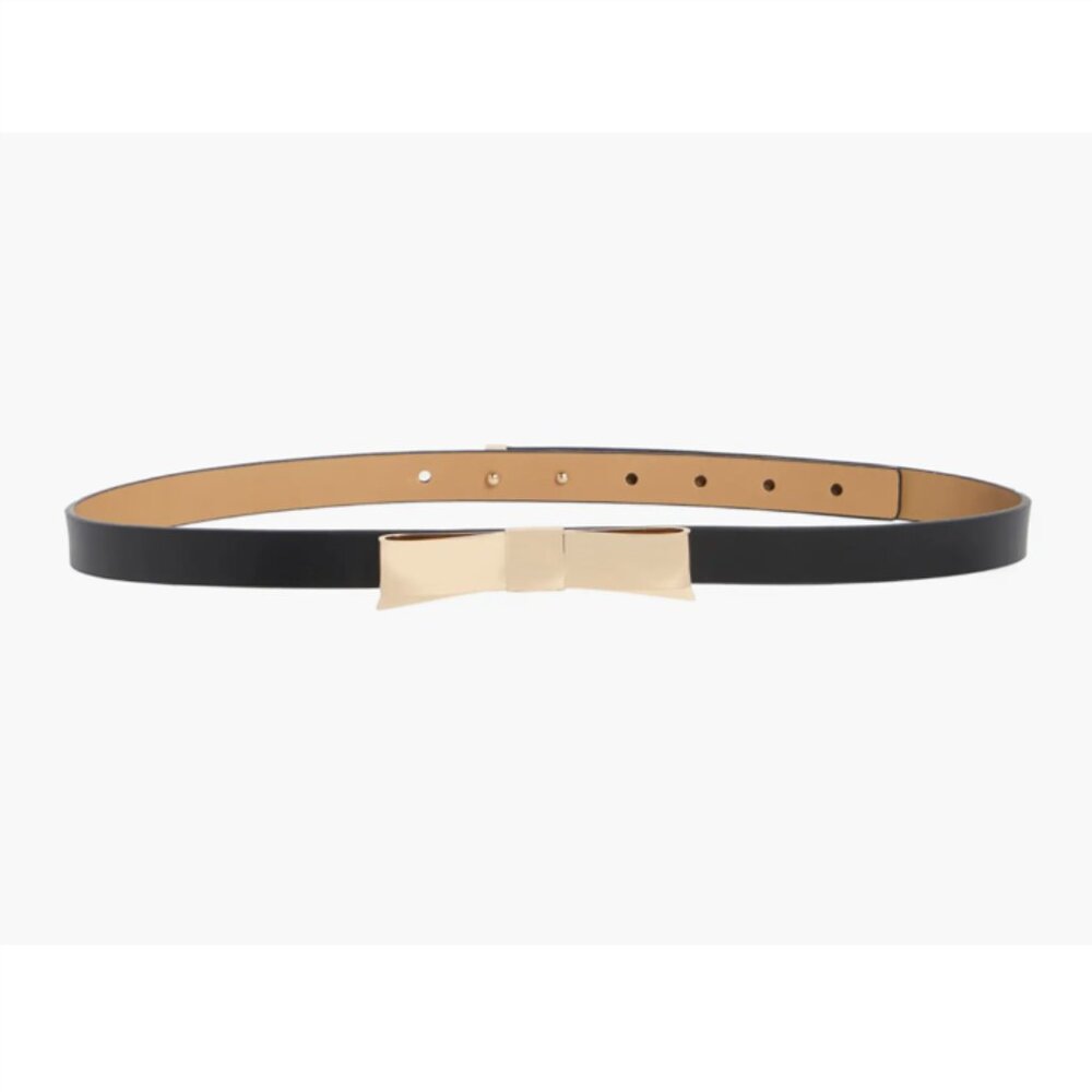 Kate Spade Gold Metal Bow on Black Leather Belt Size Medium NWT